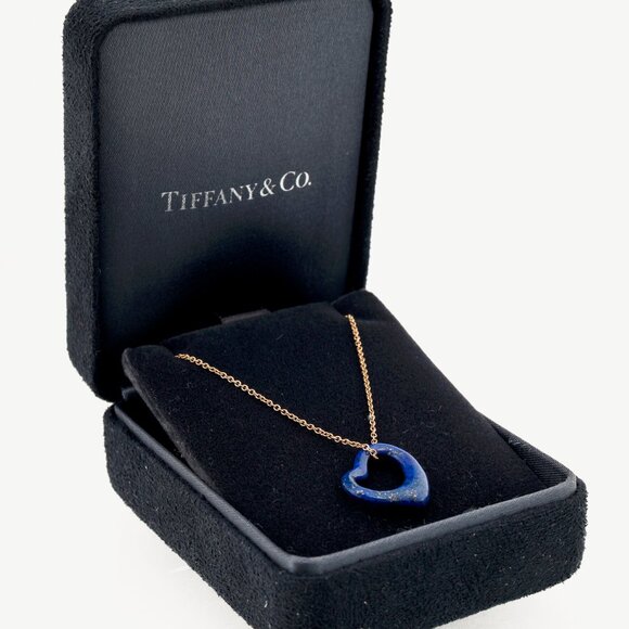 Tiffany & Co. Elsa Peretti Open Heart Lapis Lazuli & 18k Gold Pendant Necklace - Picture 6 of 6
